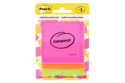 Post-it Transparent Notes Notes, 2.8 x 2.8, Assorted Collection, 30 Sheet/Pad, 3 Pads/Pack (600-3C