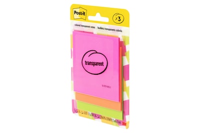 Post-it Transparent Notes Notes, 2.8" x 2.8", Assorted Collection, 30 Sheet/Pad, 3 Pads/Pack (600-3COL)