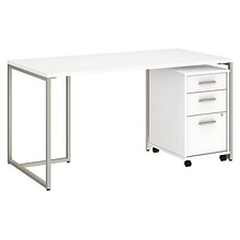 Bush Business Furniture Method 60W Table Desk with 3 Drawer Mobile File Cabinet, White (MTH001WHSU)