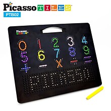 PicassoTiles Double-Sided Magnetic Drawing Board, 12 x 10, Letters & Numbers (PCTPTB02BLK)