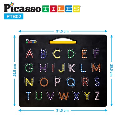 PicassoTiles Double-Sided Magnetic Drawing Board, 12" x 10", Letters & Numbers (PCTPTB02BLK)