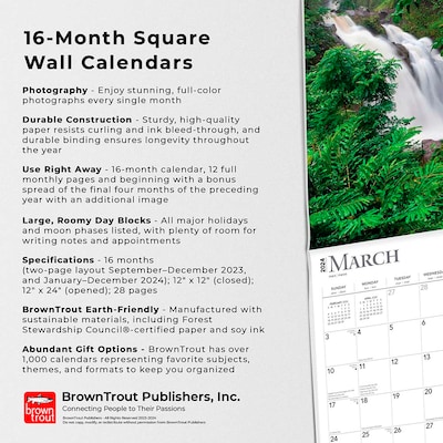 2024 BrownTrout Waterfalls 12" x 12" Monthly Wall Calendar (9781975465612)