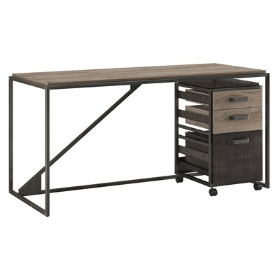 Bush Furniture Refinery 62W Industrial Desk with 3 Drawer Mobile File Cabinet, Rustic Gray/Charred