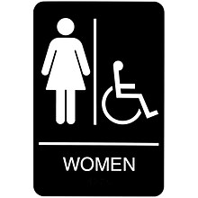 HeadLine Sign, ADA Restroom Sign, WOMEN Handicap Accessible, 6 x 9, Black / White