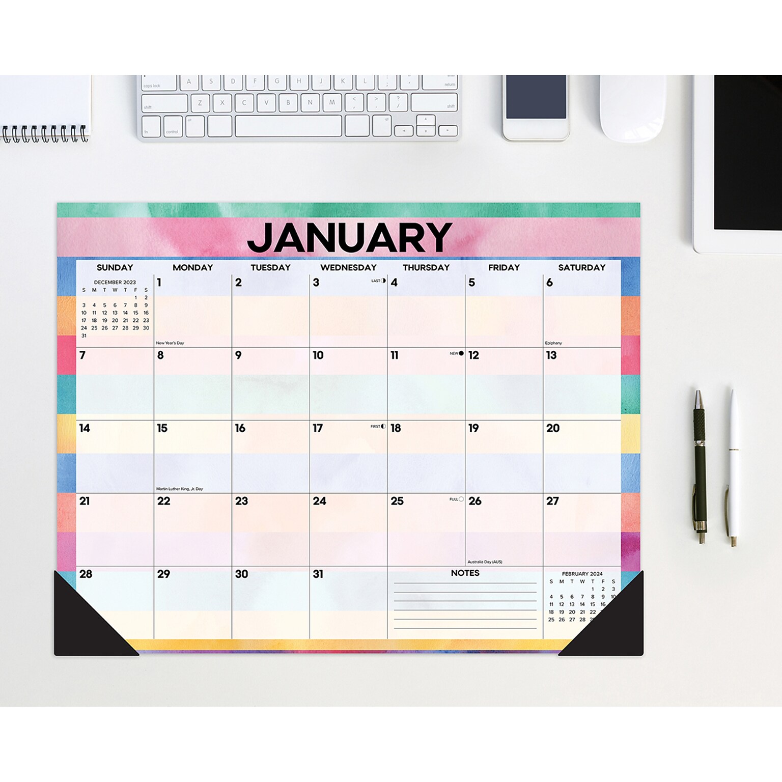 2024 Willow Creek Watercolor Stripes 22 x 17 Monthly Desk or Wall Calendar, Multicolor (38789)