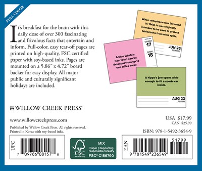 2024 Willow Creek Today I Learned - Facts and Daily Trivia 6 x 5.5 Daily Day-to-Day Calendar, Mult