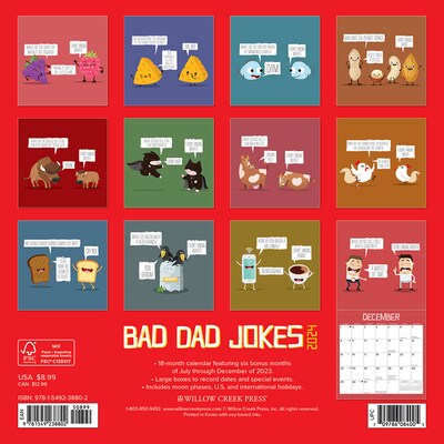 2024 Willow Creek Bad Dad Jokes 7" x 7" Monthly Wall Calendar, Multicolor (38802)