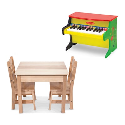 Melissa & Doug Learn-to-Play Piano with Wooden Table & Chairs 3-Piece Set (9253-9219-KIT)