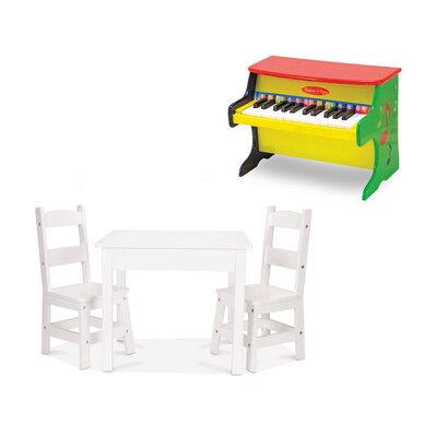 Melissa & Doug Learn-to-Play Piano with Wooden Table & Chairs, White (4145-2790-KIT)