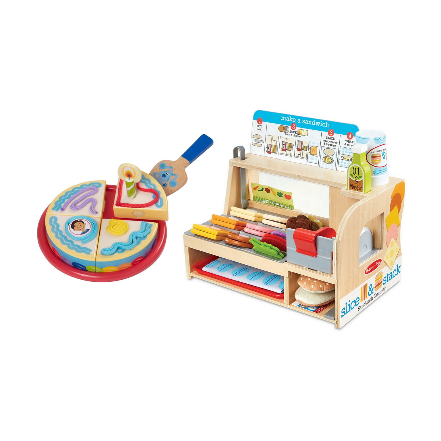 Mattel Blues Clues & You Wooden Birthday Party Play Set with Slice & Stack Sandwich Counter, Multicolored (33018-31650-KIT)