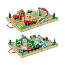 Melissa & Doug 17-Piece Wooden Take-Along Tabletop Farm with Take-Along Railroad