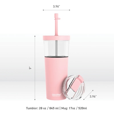 ASOBU Marina See-Through Triton Tumbler with Flexible Straw, 28 oz., Pink (ADNAICT400P)