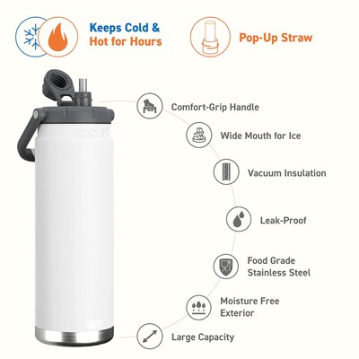 ASOBU Canyon Stainless Steel Vacuum Insulated Water Bottle, 50 oz., White (ADNATMF7W)
