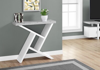 Monarch Specialties Hall Console Accent Table, White/Gray Cement-look (I 2405)