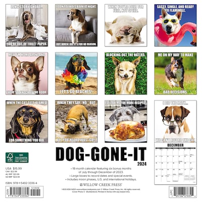 2024 Willow Creek Dog-Gone-It 12 x 12 Monthly Wall Calendar, Multicolor (33364)