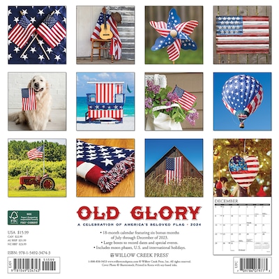 2024 Willow Creek Old Glory 12 x 12 Monthly Wall Calendar, Multicolor (34743)