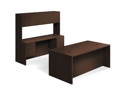 HON 10500 Series Double Pedestal Desk / Credenza, Stack-On Storage, 72W x 98D, Mocha Finish (HON10