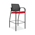 HON Ignition  ilira-Stretch Mesh/Fabric Cafe Height 4-Leg Stool, Fixed Arms, Black/Ruby (HONIC108IMC