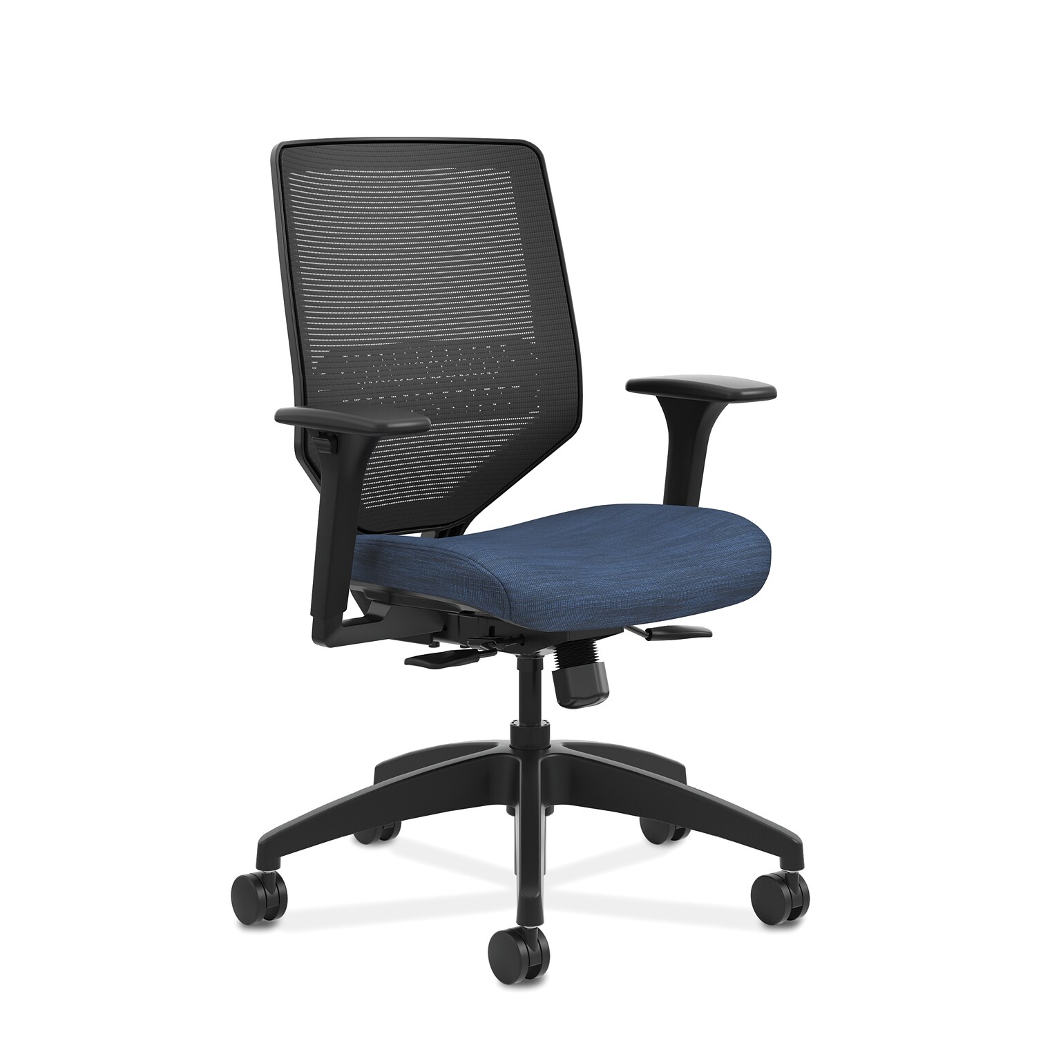 HON Solve Mesh /Fabric Mid-Back Task Chair, Adjustable Lumbar Support & Arms, Black/Midnight (HONSVM1ALC90T)