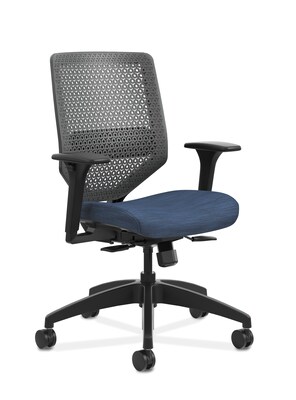 HON Solve ReActiv/Fabric Mid-Back Task Chair, Adjustable Lumbar Support & Arms, Charcoal/Midnight (H