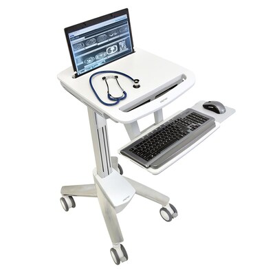 Ergotron StyleView SV40 Mobile Laptop Light-Duty Medical Cart with Lockable Caster Wheels, White/Gray (SV40-6100-0)