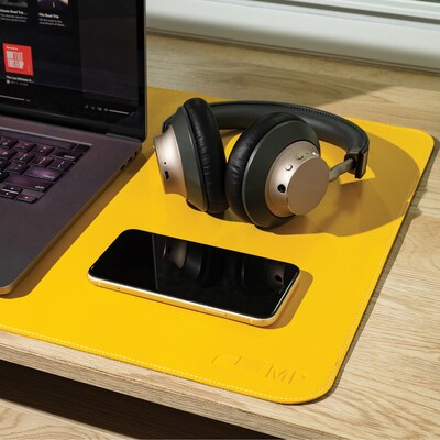 Mobile Pixels Inc. PU Leather Desk Mat, 31.5" x 15.75", Racing Yellow (115-1001P04)