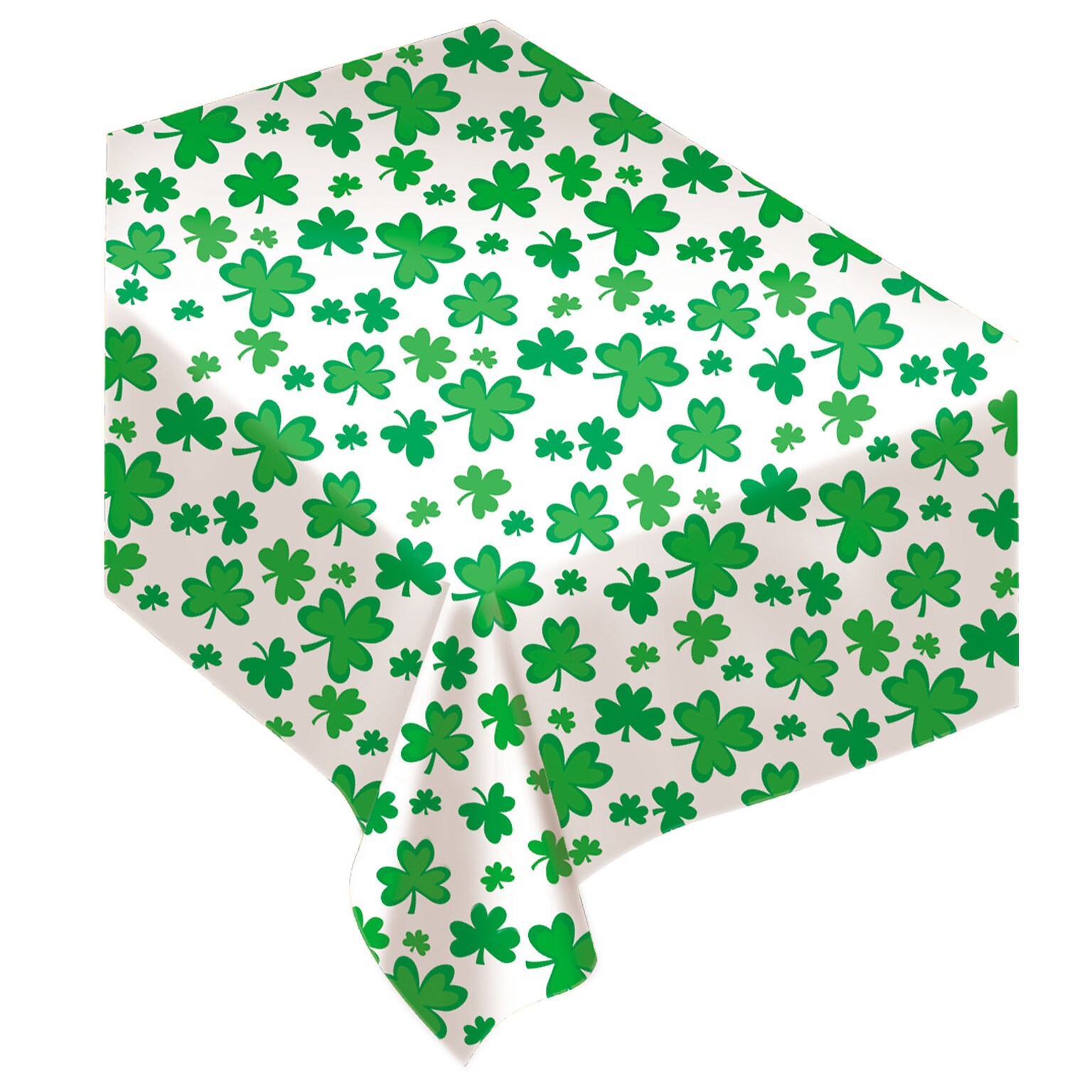 Amscan St. Patricks Day Shamrock Flannel Backed Tablecover, 52 x 90, White, Green, Vinyl, 2/Pack (579255.90)