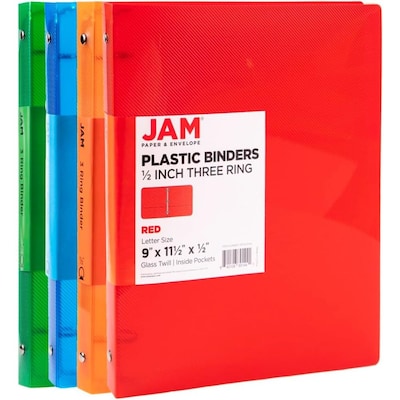 JAM Paper 1/2 3-Ring Binder, Assorted Colors, 4/Pack (PB75237ASSRT)