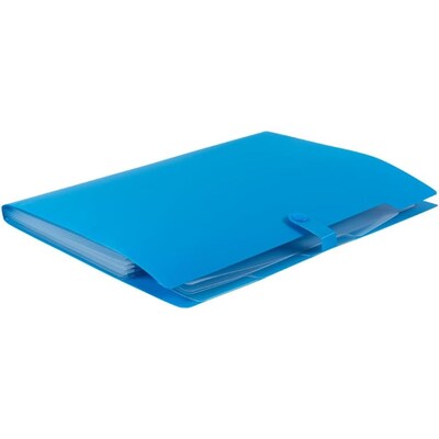 JAM PAPER Plastic File Folder with Snap Closure, 5 Pocket, 9W x 11.5H, Blue (FF39783BU)