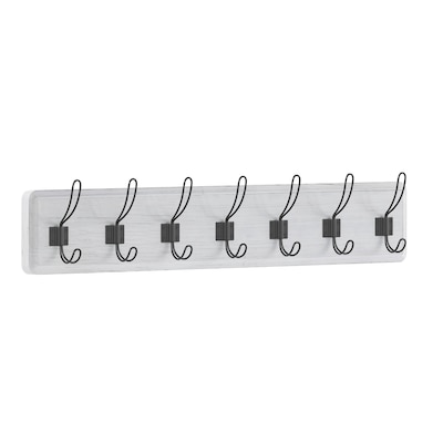 Flash Furniture Daly Wall Mounted Storage Rack with 7 Hooks, White Wash, Solid Pine Wood (HGWASCR7WH