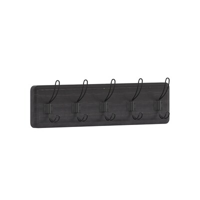 Flash Furniture Daly Wall Mounted Storage Rack with 5 Hooks, Black Wash, Solid Pine Wood (HGWASCR5BL
