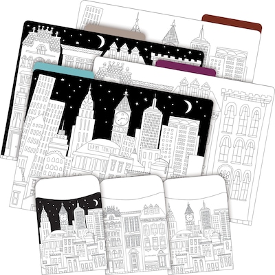 Barker Creek Color Me! Folder & Pocket Set, 1/3-Cut Tab, Letter Size, Cityscapes, 42/Set (4414)