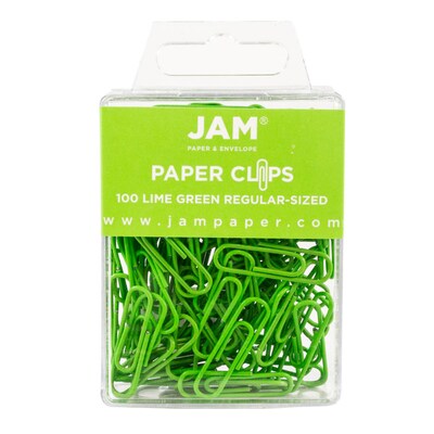JAM Paper® Colored Standard Paper Clips, Small 1 Inch, Lime Green Paperclips, 2 Packs of 100 (218306