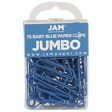 JAM Paper® Colored Jumbo Paper Clips, Large 2 Inch, Baby Blue Paperclips, 2 Packs of 75 (221819034a)