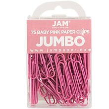 JAM Paper Large Paper Clips, Pink, 2 Packs of 75 (42186873A)
