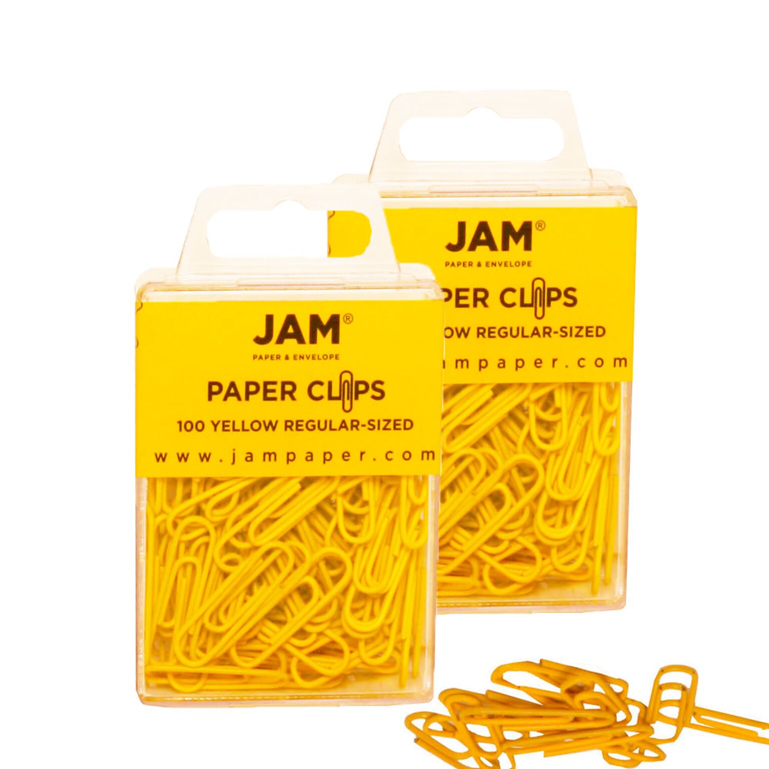 JAM Paper® Colored Standard Paper Clips, Small 1 Inch, Yellow Paperclips, 2 Packs of 100 (2183756a)