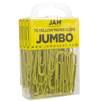 JAM Paper® Colored Jumbo Paper Clips, Large 2 Inch, Yellow Paperclips, 2 Packs of 75 (42182236a)