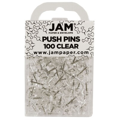 JAM Paper Push Pins, Clear, 2 Packs of 100 (222419050A)