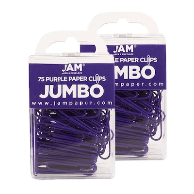 JAM Paper® Colored Jumbo Paper Clips, Large 2 Inch, Purple Paperclips, 2 Packs of 75 (42186879a)