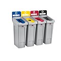 Rubbermaid Slim Jim Recycling Station Four Stream Landfill/Paper/Plastic/Cans, 23 Gal., Gray (200791
