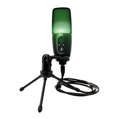 QFX Ultra-High-Resolution USB Microphone with RGB Studio Lights & Desk Tripod Stand, Black (M-192)