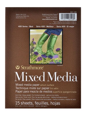 Strathmore 400 Series Mixed Media Pads, 6 in. x 8 in., 15 Sheets, 4/Pack (PK4-462-106)