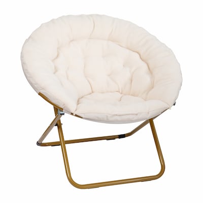 Flash Furniture Gwen Sherpa Folding Saucer Moon Chair, Ivory / Soft Gold Frame (FVFMC025IVSGD)
