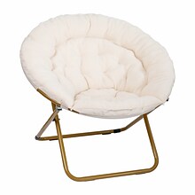 Flash Furniture Gwen Sherpa Folding Saucer Moon Chair, Ivory / Soft Gold Frame (FVFMC025IVSGD)