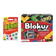 Mattel Game Set: Blink Card Game The Worlds Fastest Game! and Blokus Shuffle: UNO Edition