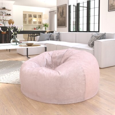 Flash Furniture Duncan Furry Oversized Refillable Bean Bag Chair, Blush (DGBEANLGFURBLS)