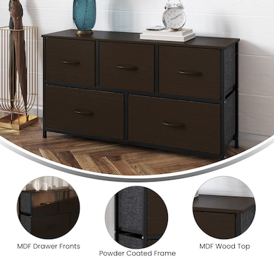 Flash Furniture Harris 5 Drawers Storage Dresser with Engineered Wood Drawers, Black/Brown (WX5L206MDFBKBR)
