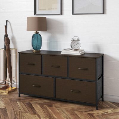 Flash Furniture Harris 5 Drawers Storage Dresser with Engineered Wood Drawers, Black/Brown (WX5L206MDFBKBR)