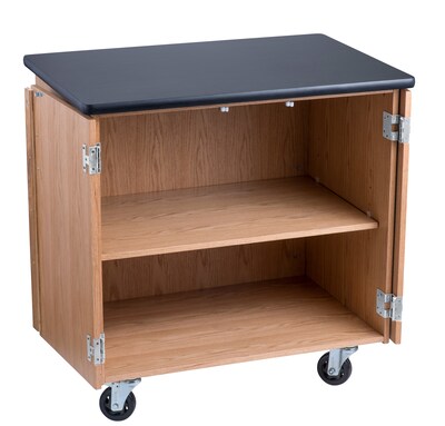 NPS®  36H Mobile Science Cabinet With Adjustable Height Shelf, High Black Top/Light Oak Frame (MSC2