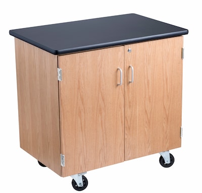 NPS®  36"H Mobile Science Cabinet With Adjustable Height Shelf, High Black Top/Light Oak Frame (MSC24361)